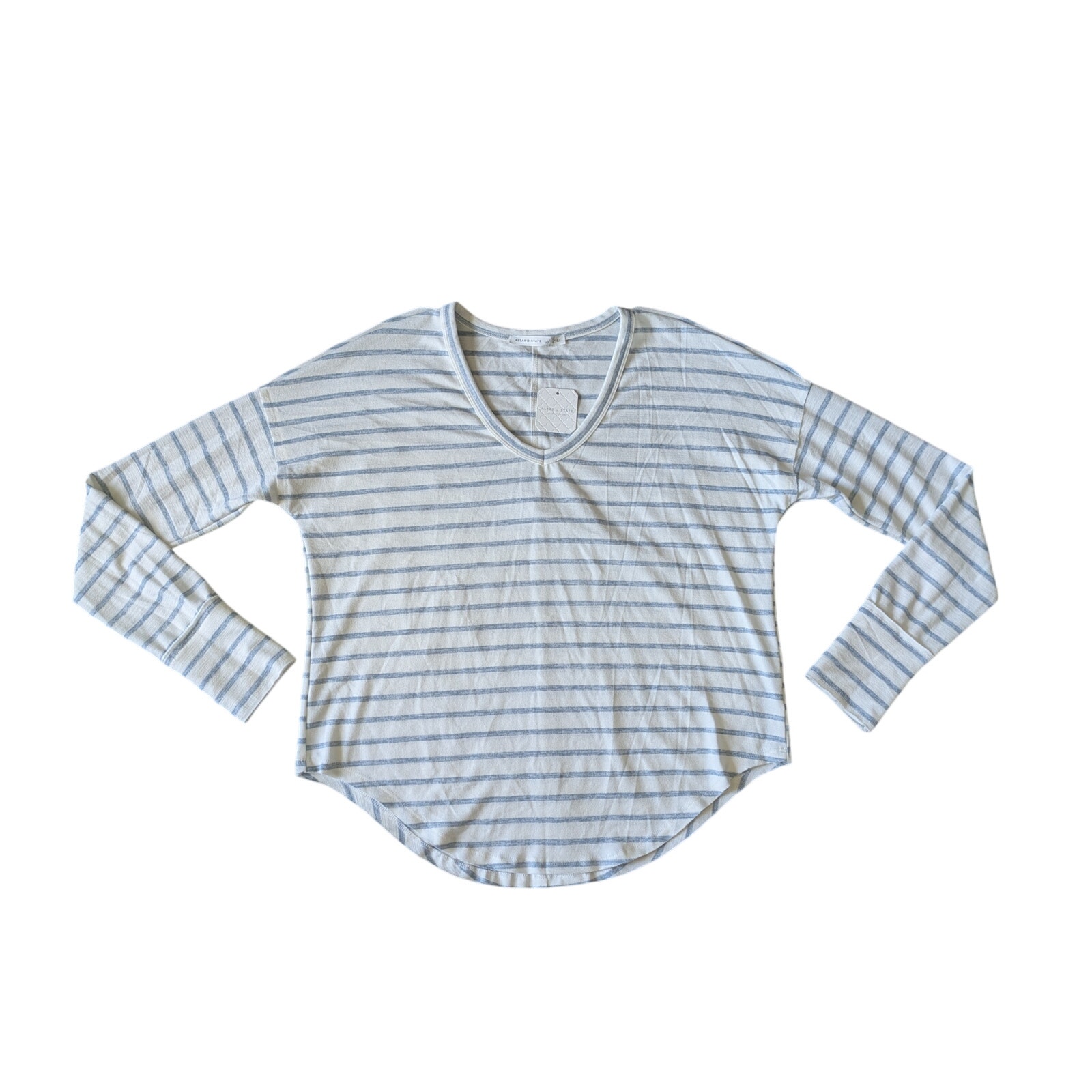 Nwt Altar'd State Sweater Womens L Ivory/Blue Striped Coastal Sailor Nautical